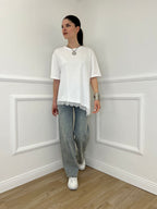T-shirt Asimmetrica Con Pizzo 2824 Bianco