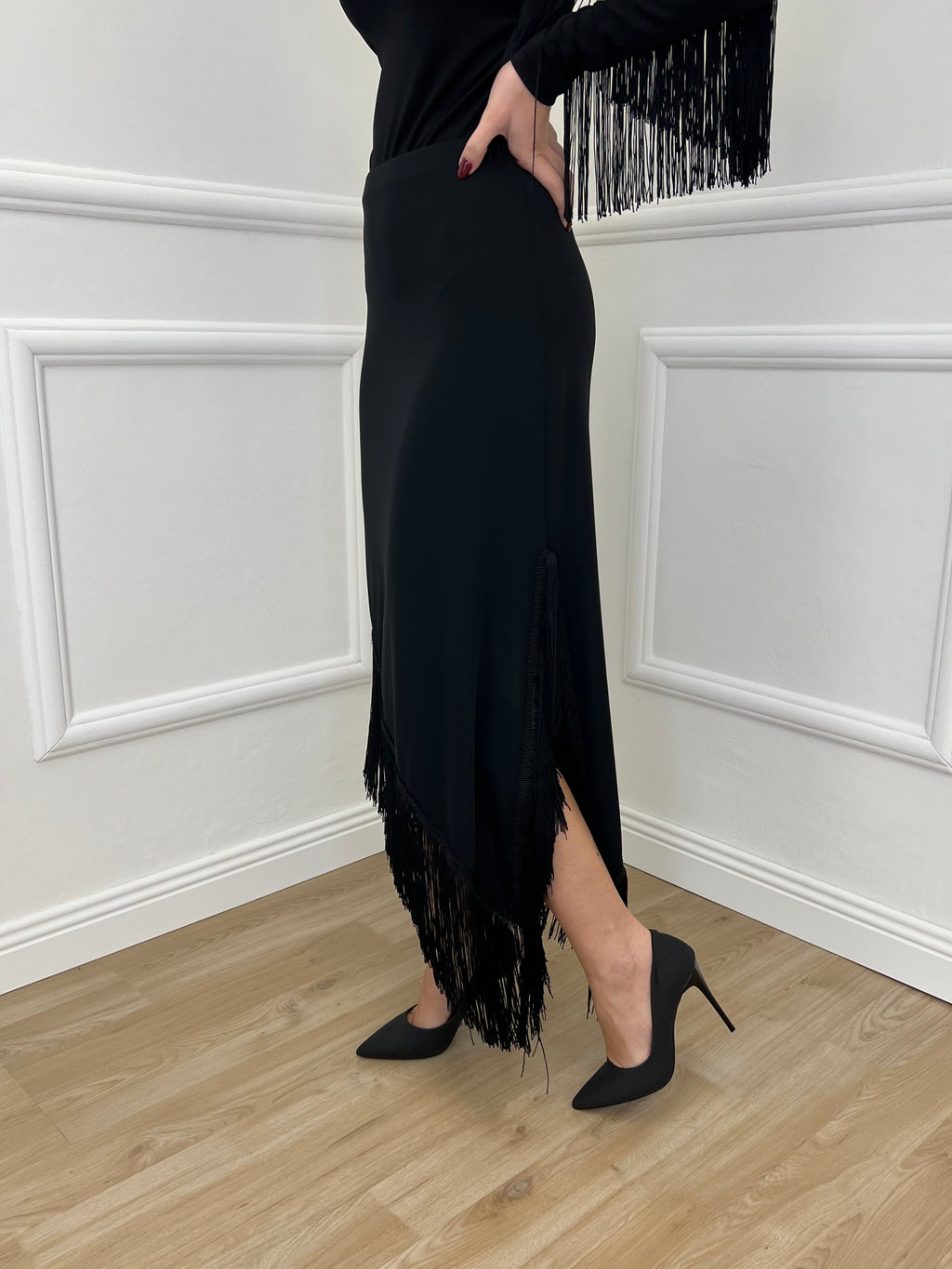 Gonna Asimmetrica Frange Lumina LD3830 Nero