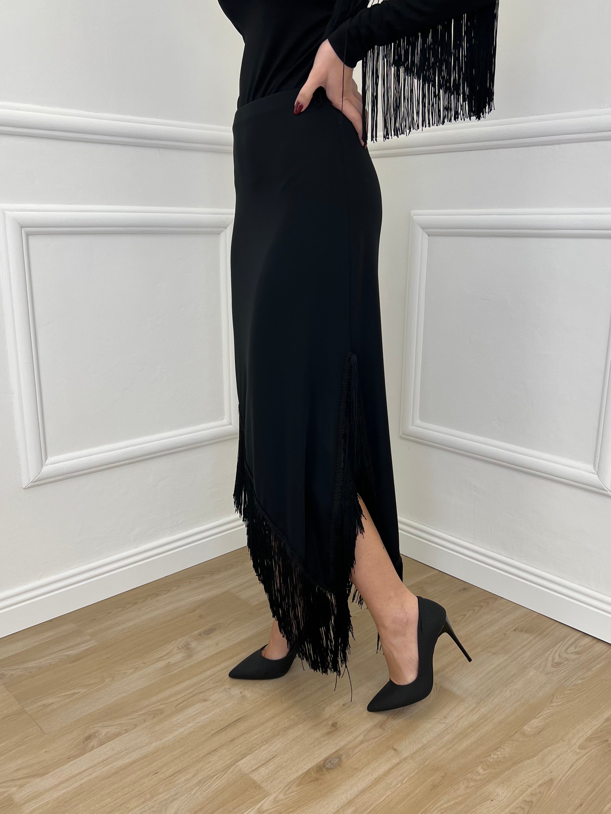 Gonna Asimmetrica Frange Lumina LD3830 Nero