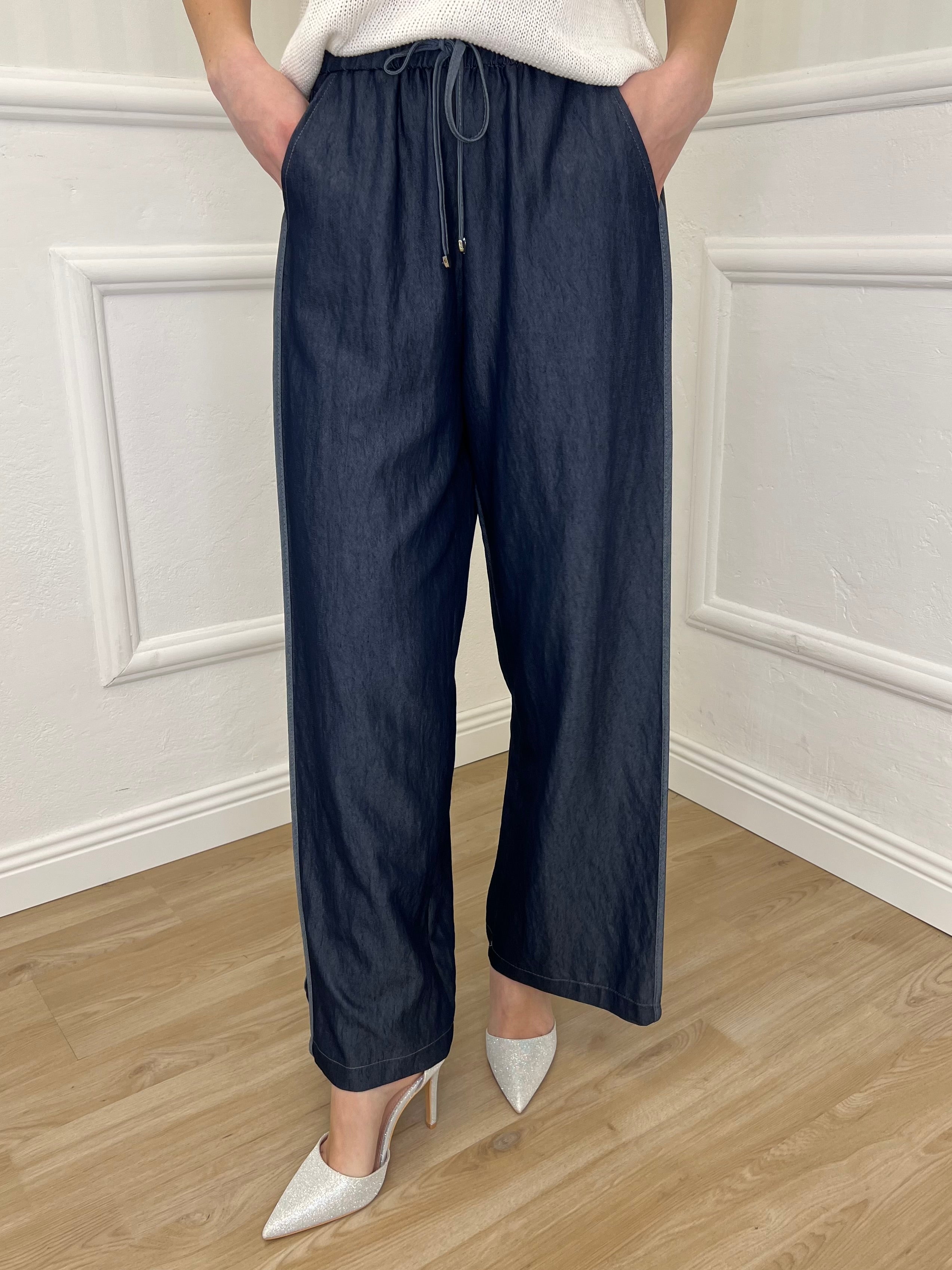 Panta Palazzo Coulisse Chambray 19157 Blu - Bazar Abbigliamento