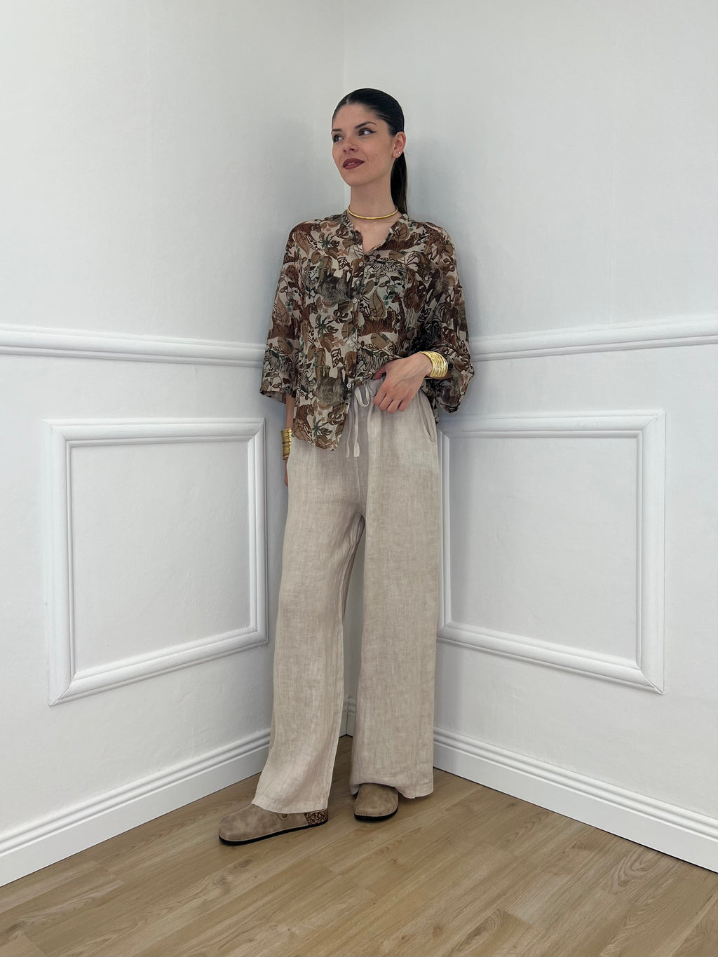 Camicia Jungle Cotone e Seta 93-242 Marrone