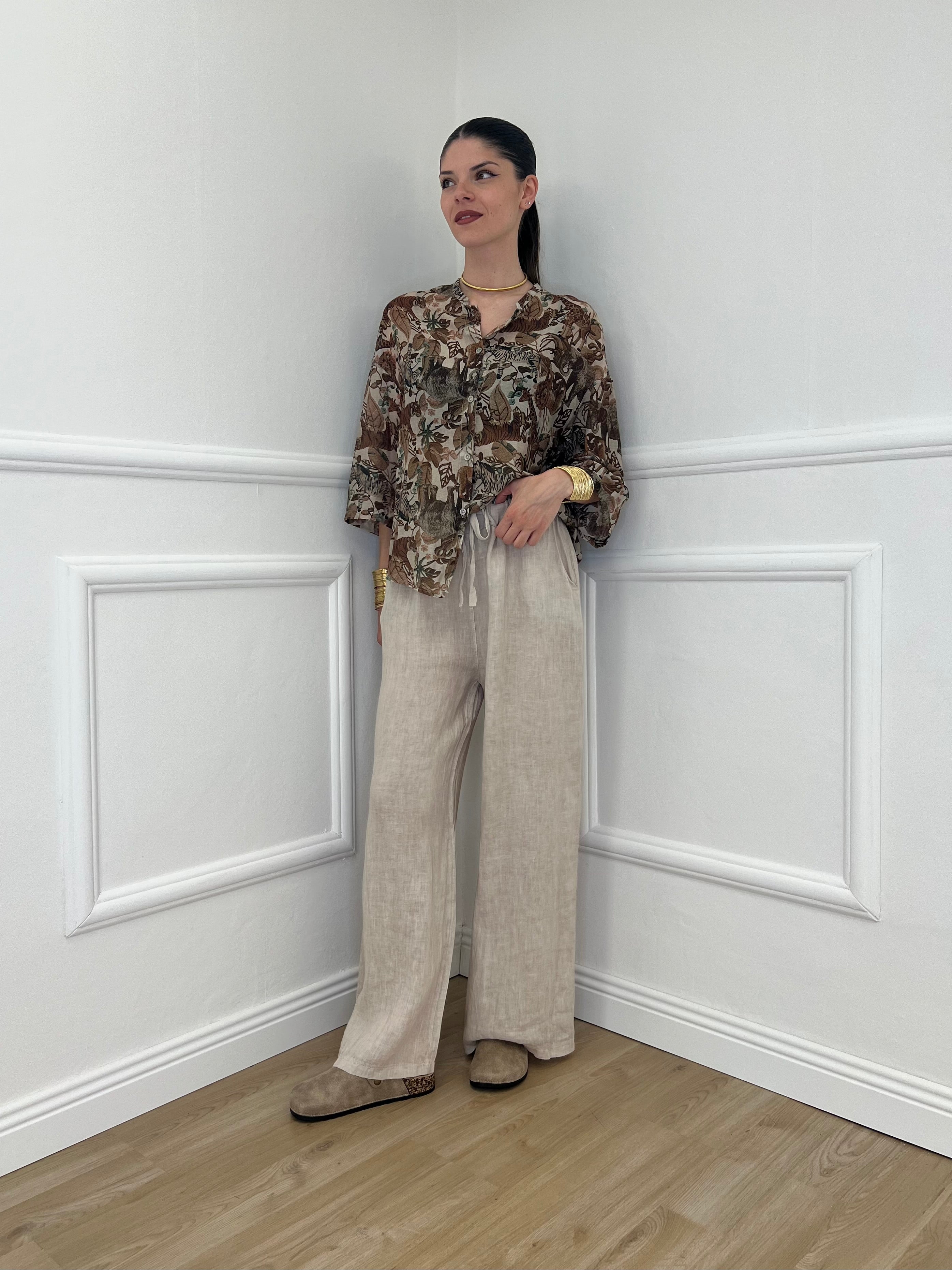 Camicia Jungle Cotone e Seta 93-242 Marrone