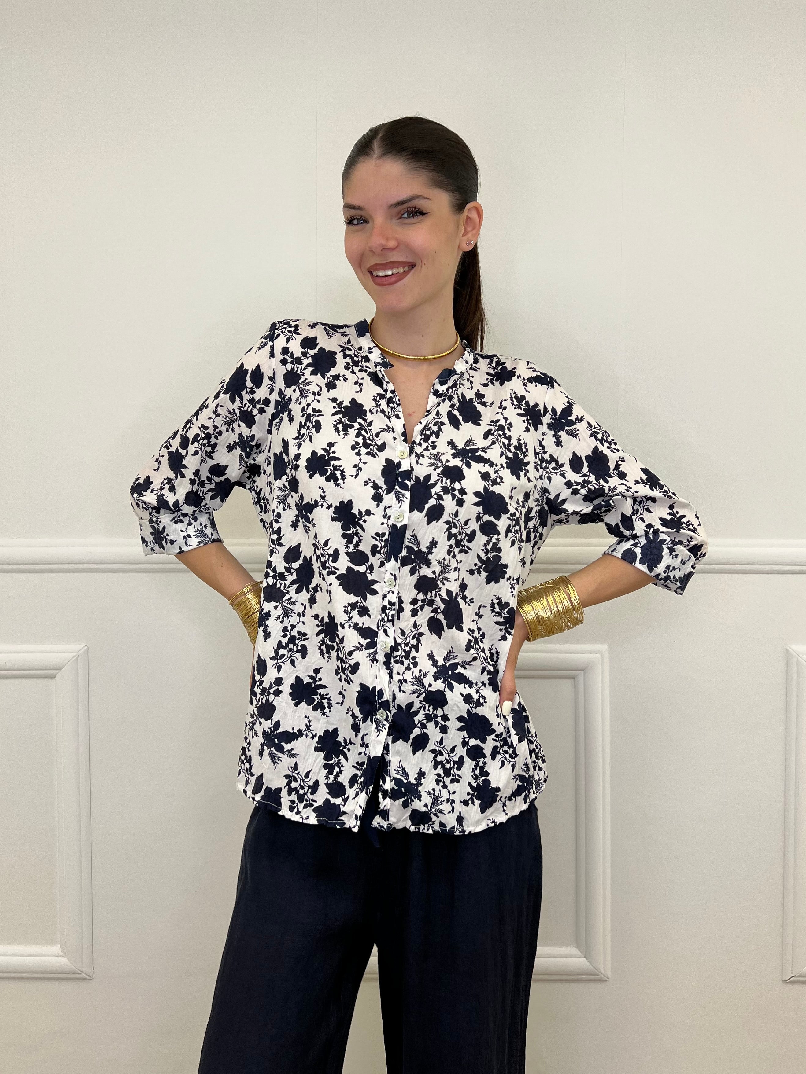 Camicia Fiori Coreana 2588-2 Blu