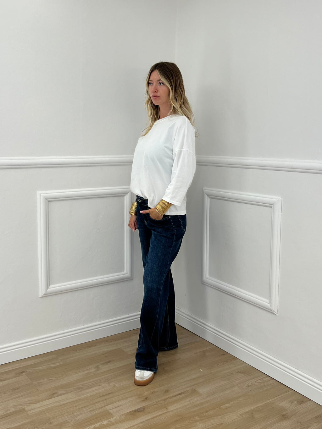 T-shirt Boxy Maniche Lunghe T10512 Bianco