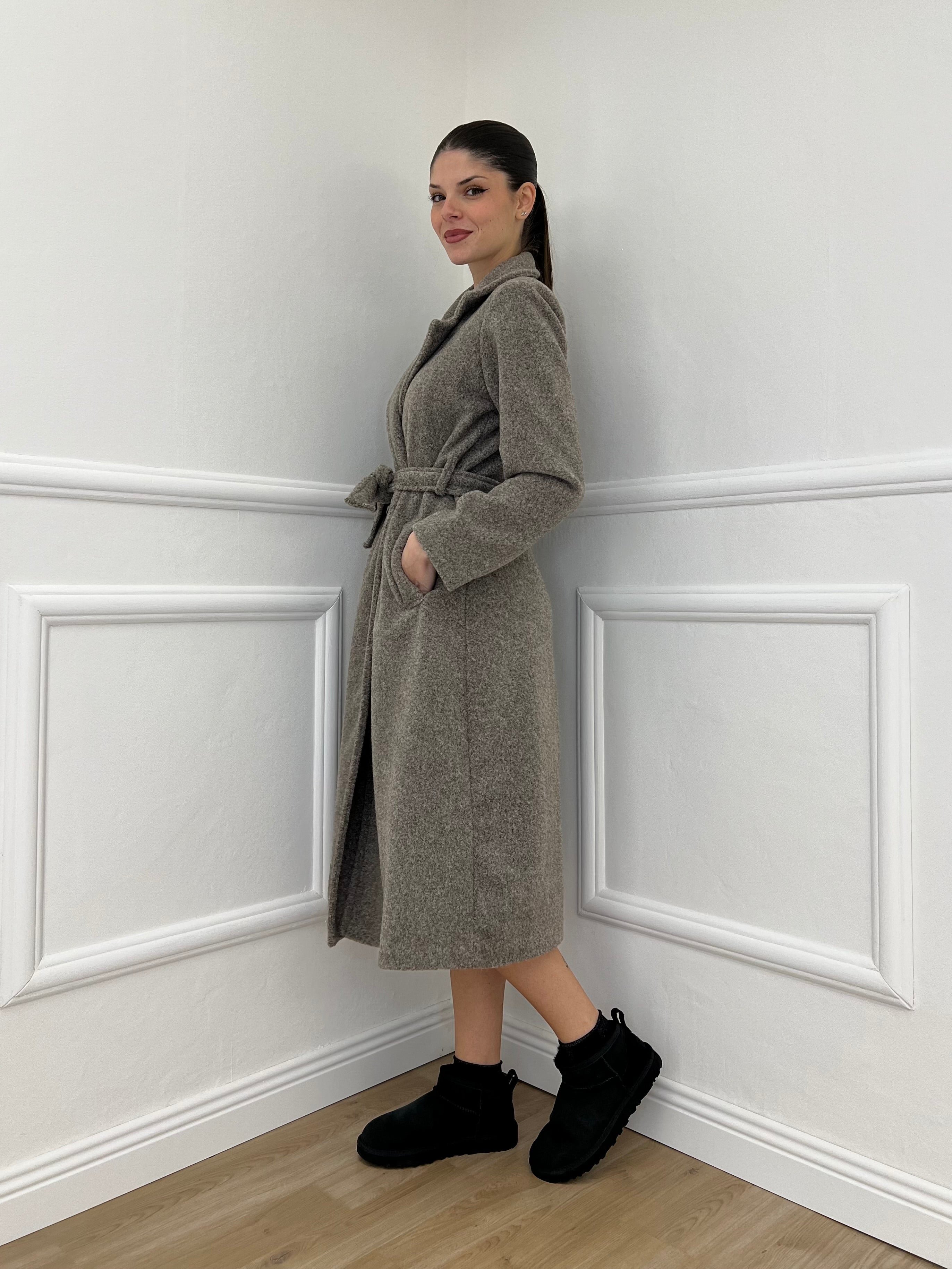 Cappotto Bouclé Cintura 91022 Taupe