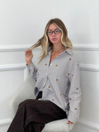 Camicia Cuori Ricamati 1255 Marrone
