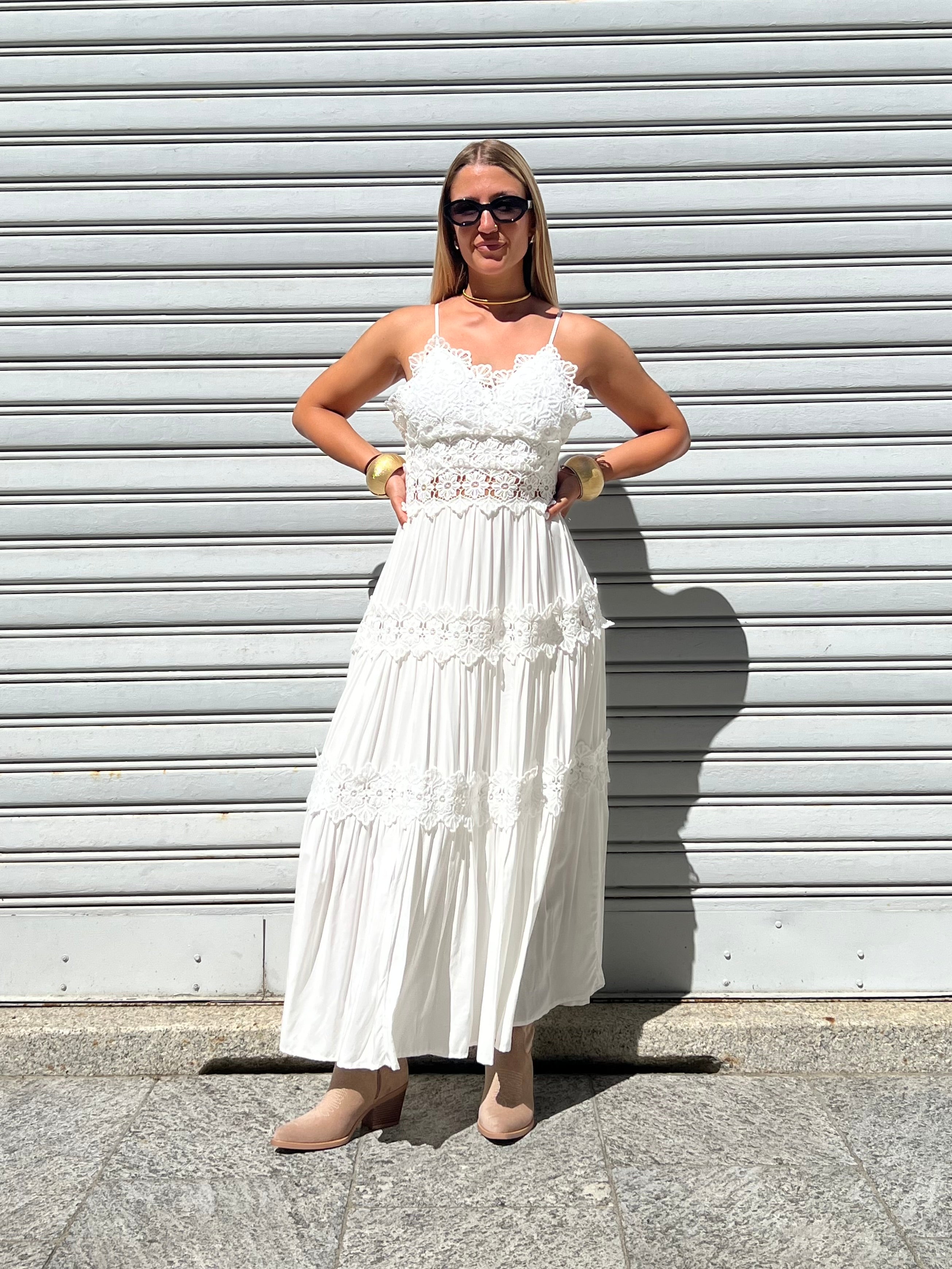 Abito Inserti Macramè 18085 Bianco