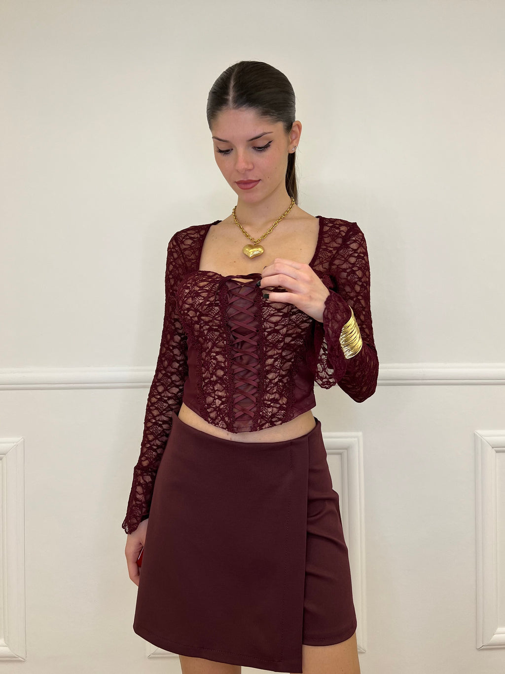 Top Bustier in Pizzo 7358 Burgundy