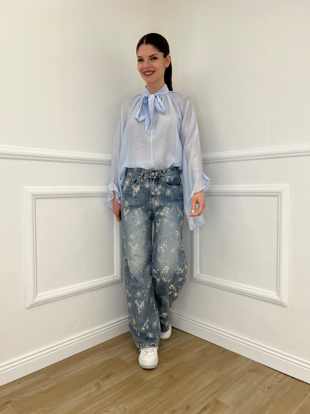 Camicia in Tencel con Fiocco 2608 Azzurro