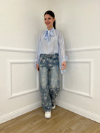 Camicia in Tencel con Fiocco 2608 Azzurro