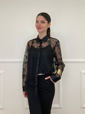 Twin Set Camicia in Pizzo e Top Y7097 Nero