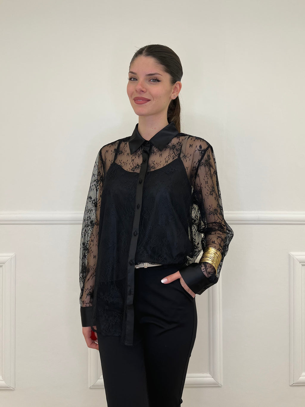 Twin Set Camicia in Pizzo e Top Y7097 Nero