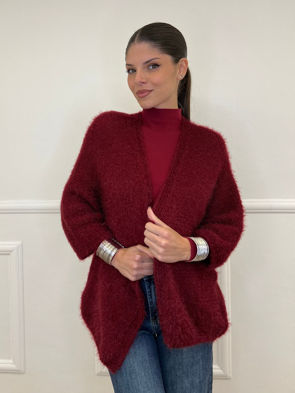 Cardigan Effetto Mohair 633 Bordeaux