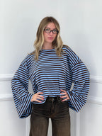 T-shirt Righe Maniche Ampie BM270 Azzurro e Marrone