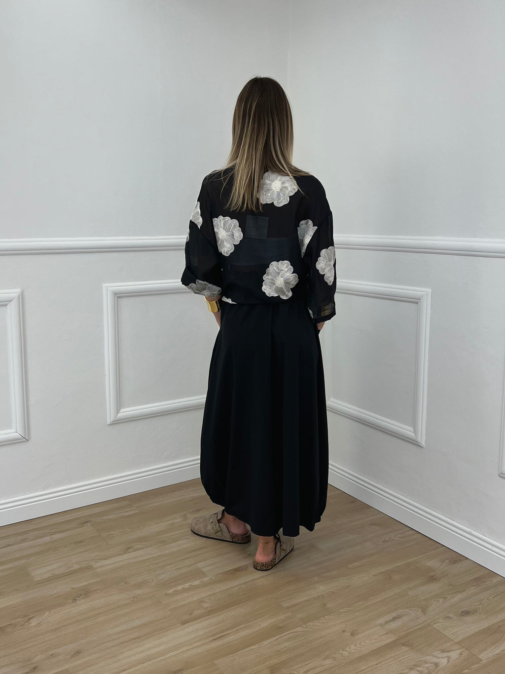 Camicia In Tencel Con Ricami 93-767 Nero
