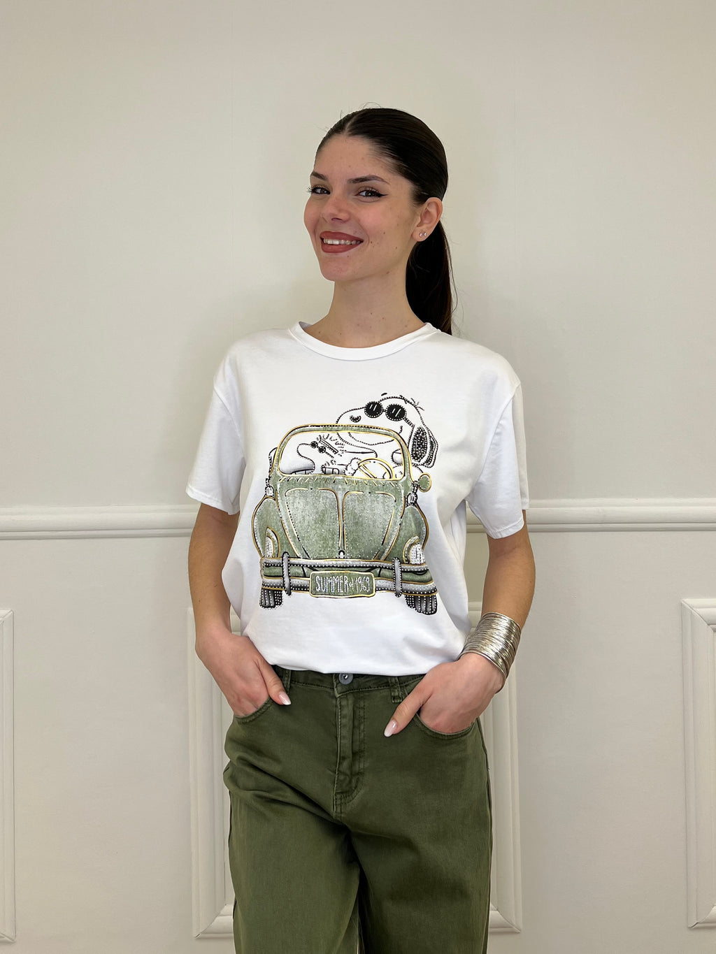 T-shirt Over Snoopy Con Strass