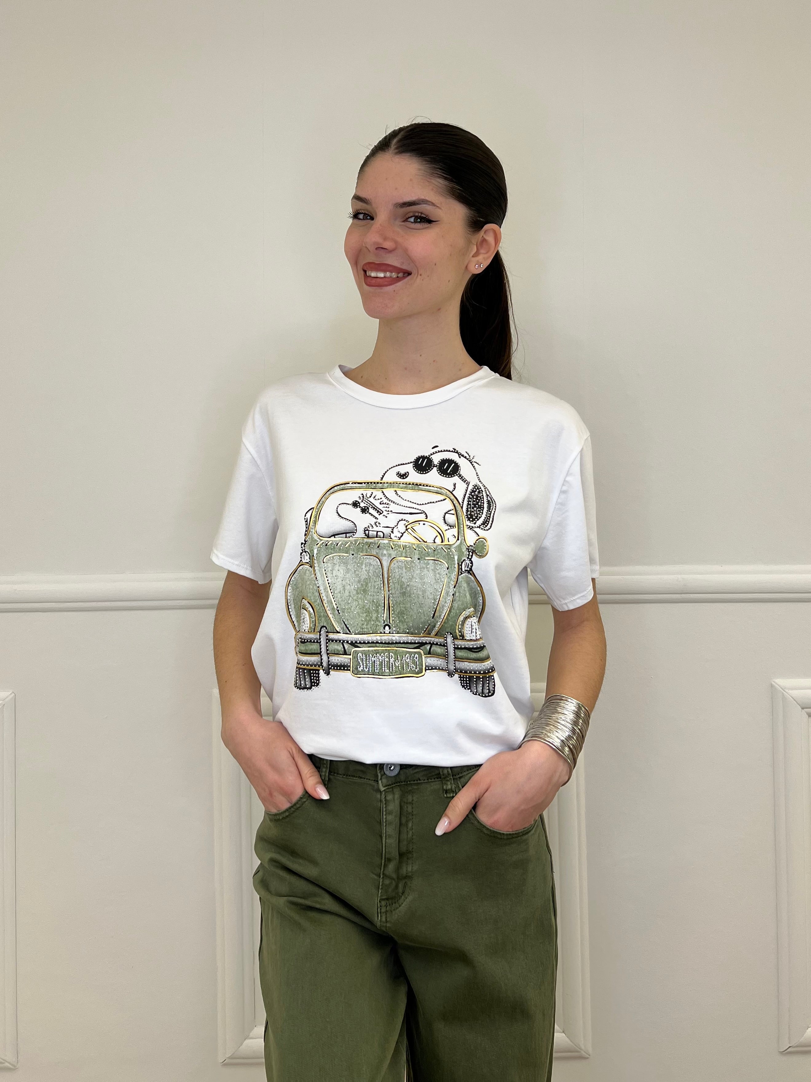T-shirt Over Snoopy Con Strass