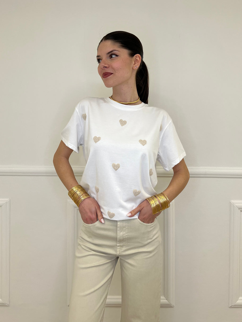 T-shirt Over Con Ricamo Cuori 12659