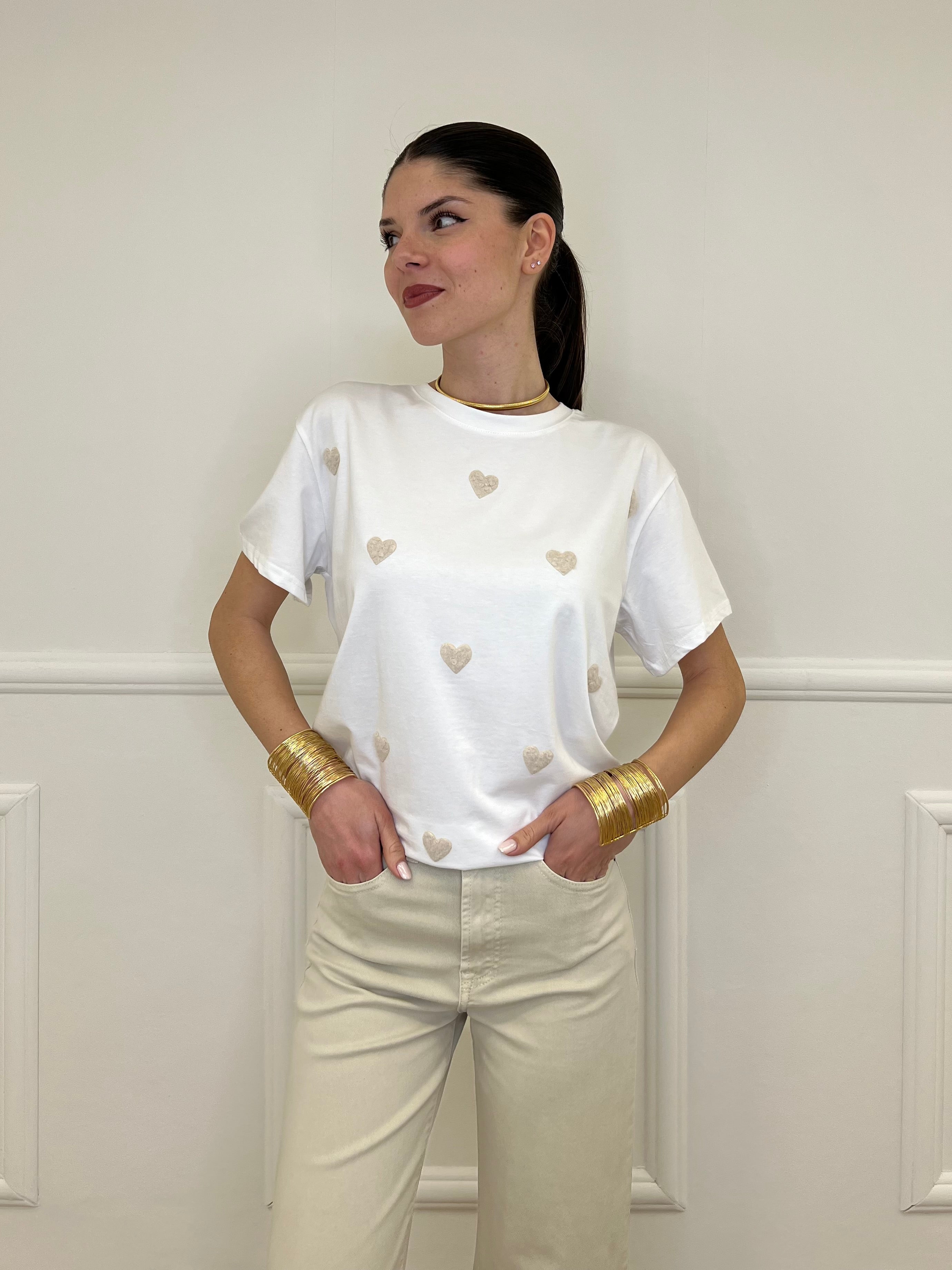 T-shirt Over Con Ricamo Cuori 12659