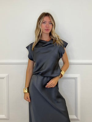 Blusa Satin Scollo Morbido 2548 Piombo