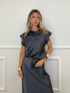 Blusa Satin Scollo Morbido 2548 Piombo