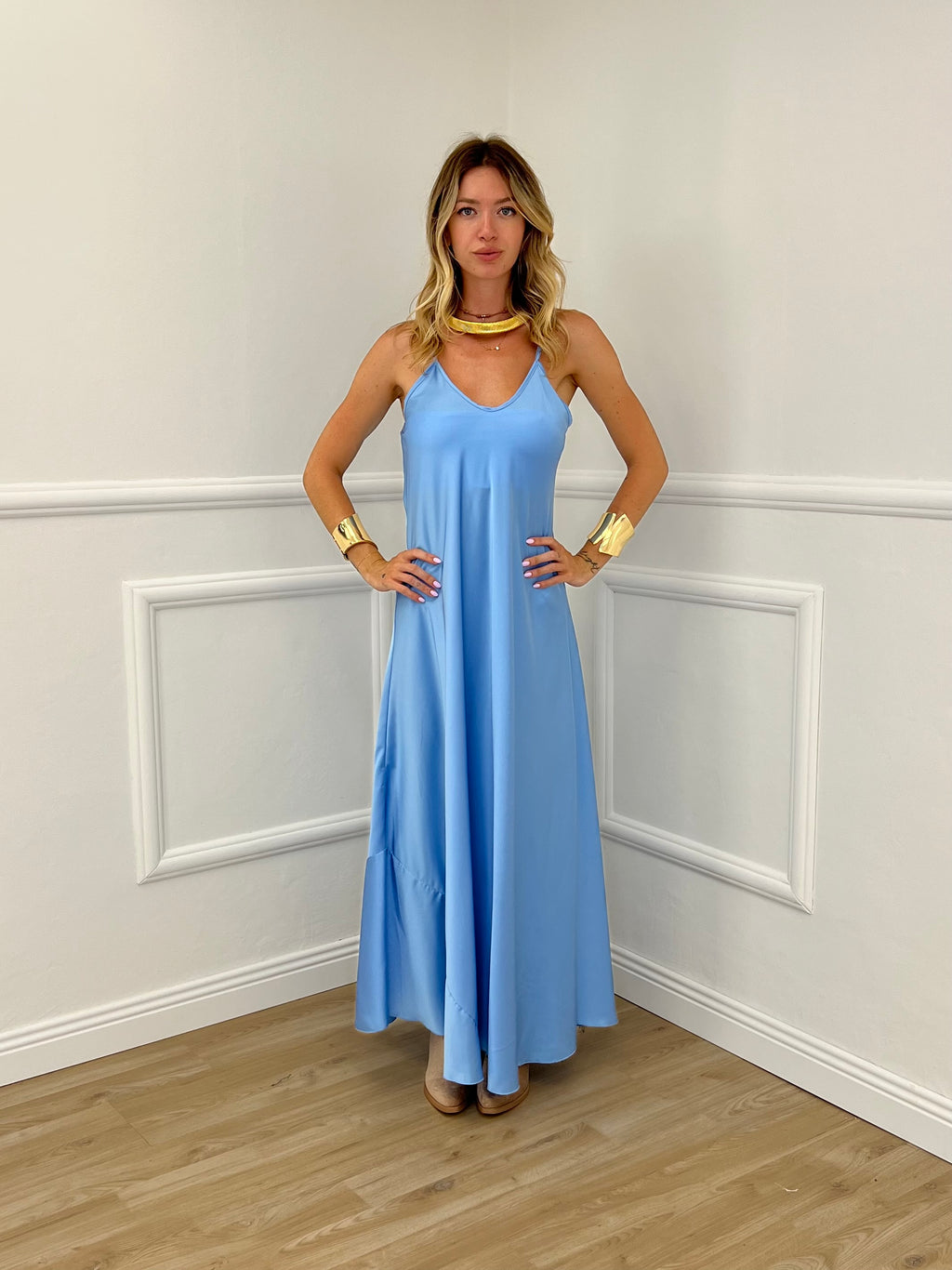 Vestito Satinato 1072 Azzurro