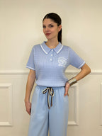 Polo in Maglia Jacquard L8086 Azzurro