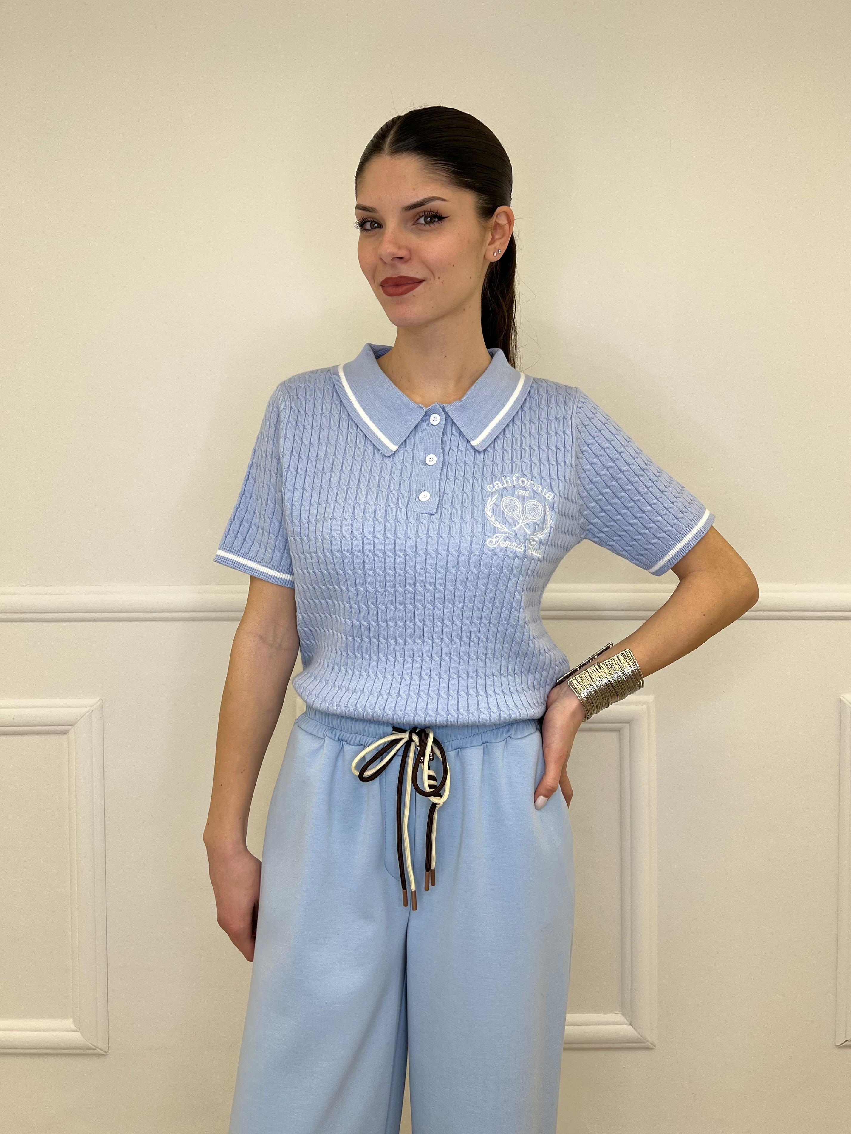 Polo in Maglia Jacquard L8086 Azzurro