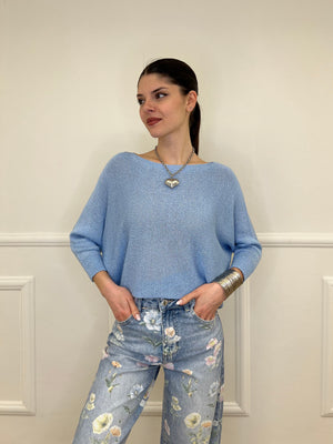 Maglia Lurex Scollo Goccia 645 Azzurro