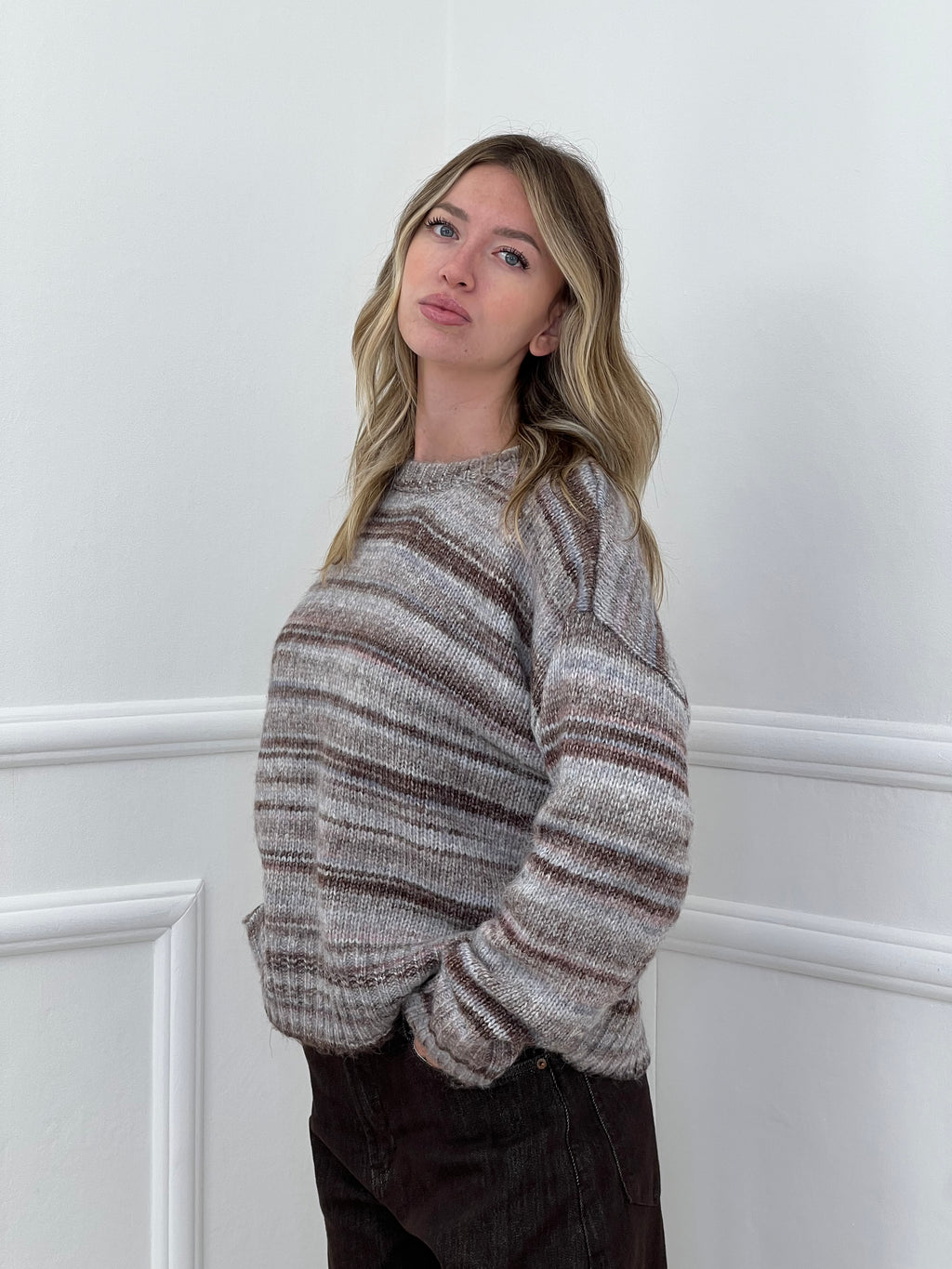 Maglia Righe Multicolor 37066 Taupe