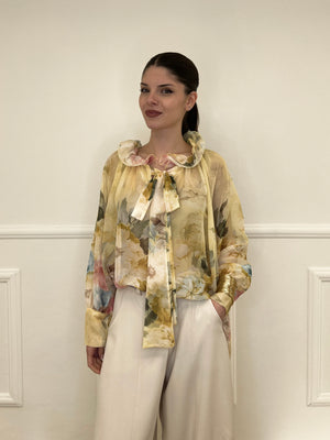 Blusa Voile Fiori Con Fiocco 4284 Giallo
