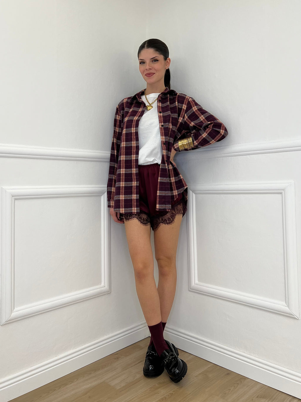 Shorts Lingerie Pizzo L337 Burgundy