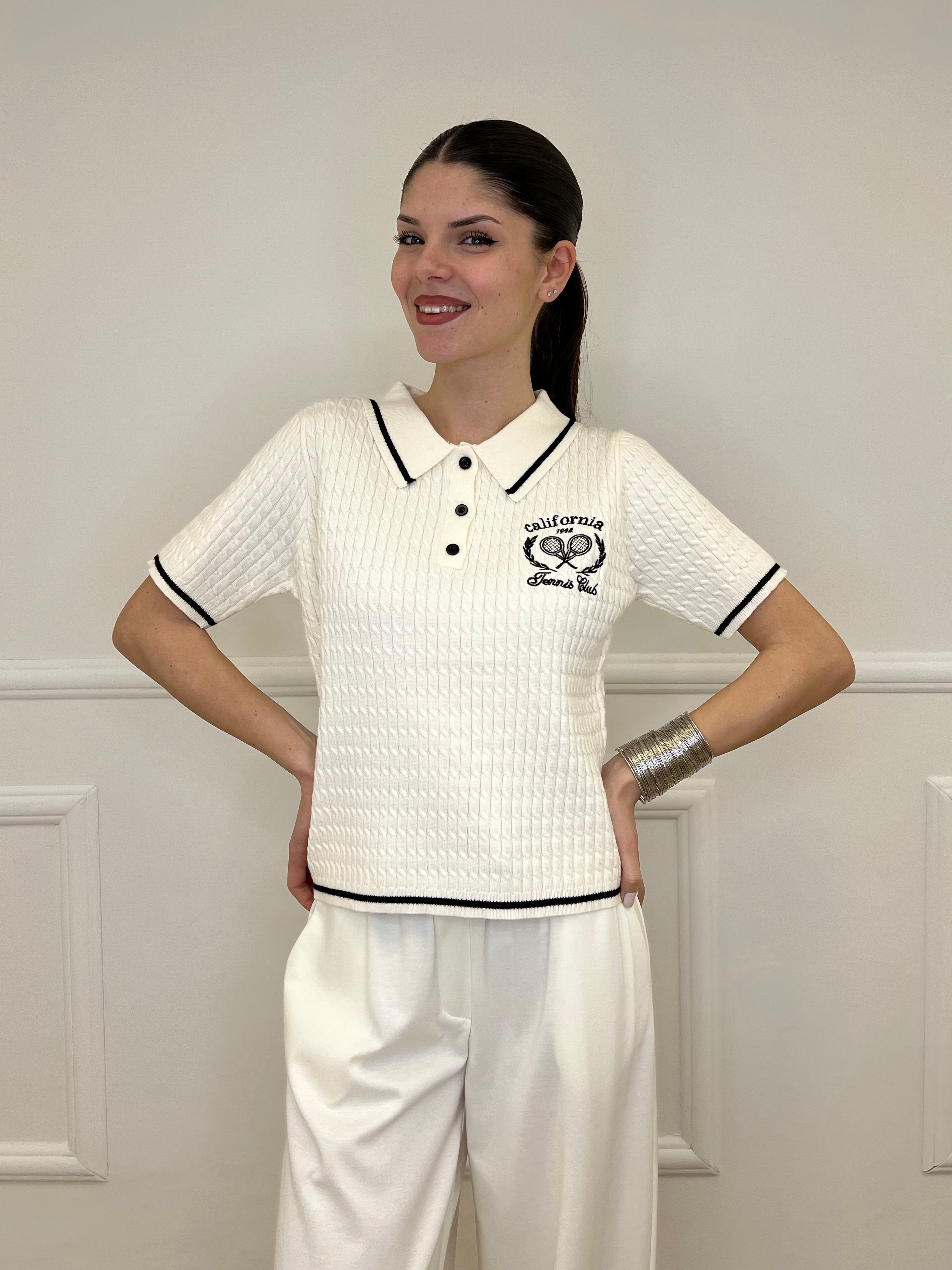 Polo in Maglia Jacquard L8086 Bianco
