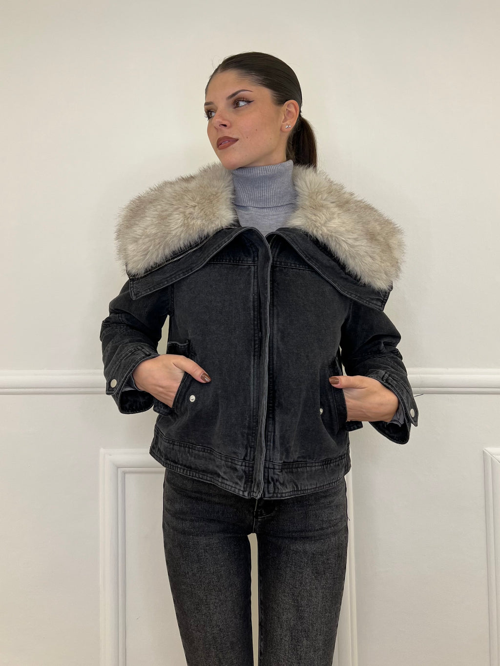 Fur Denim Jacket DL30037 Grey