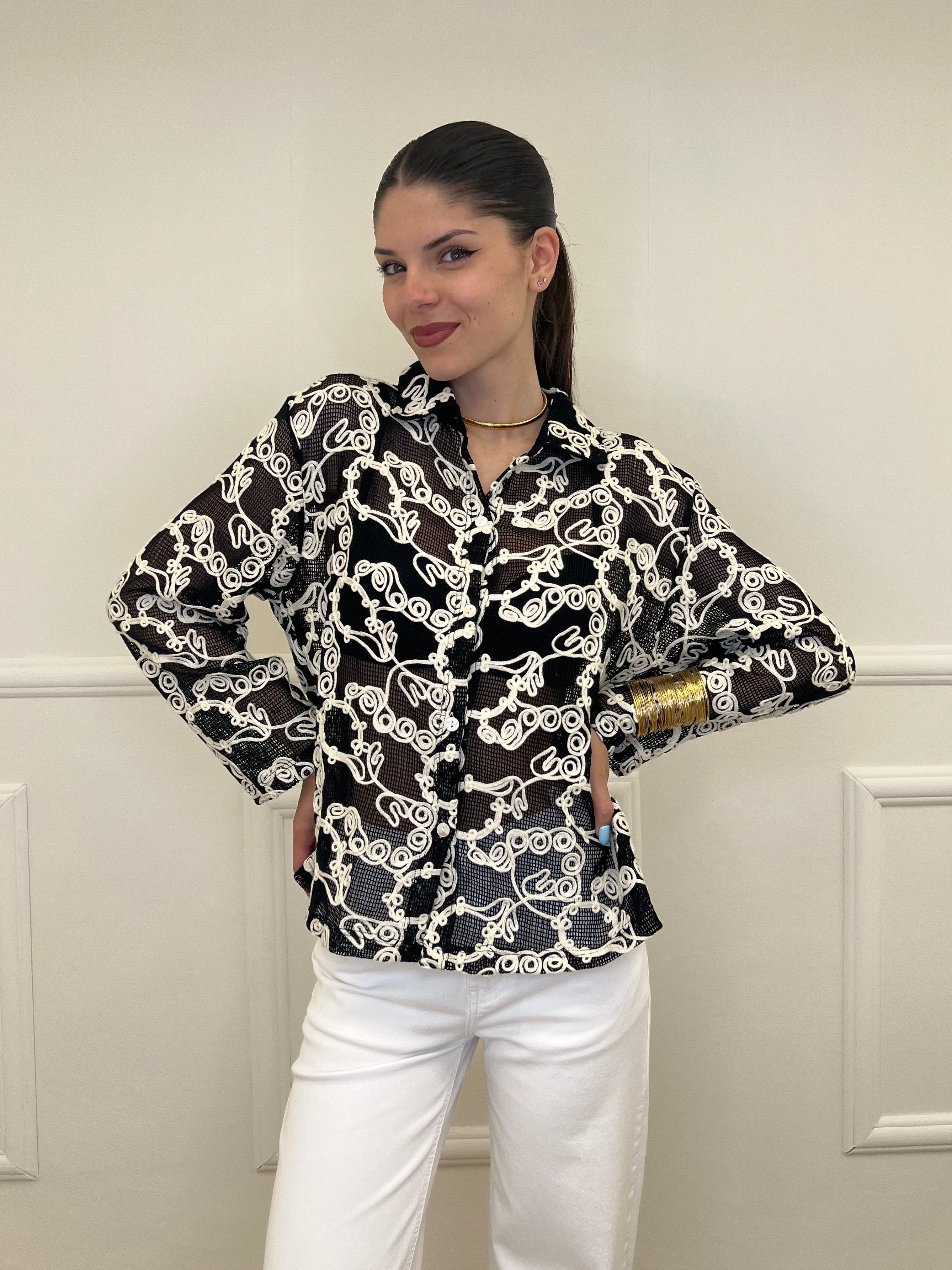 Camicia Traforata Ricami 38069 Nero