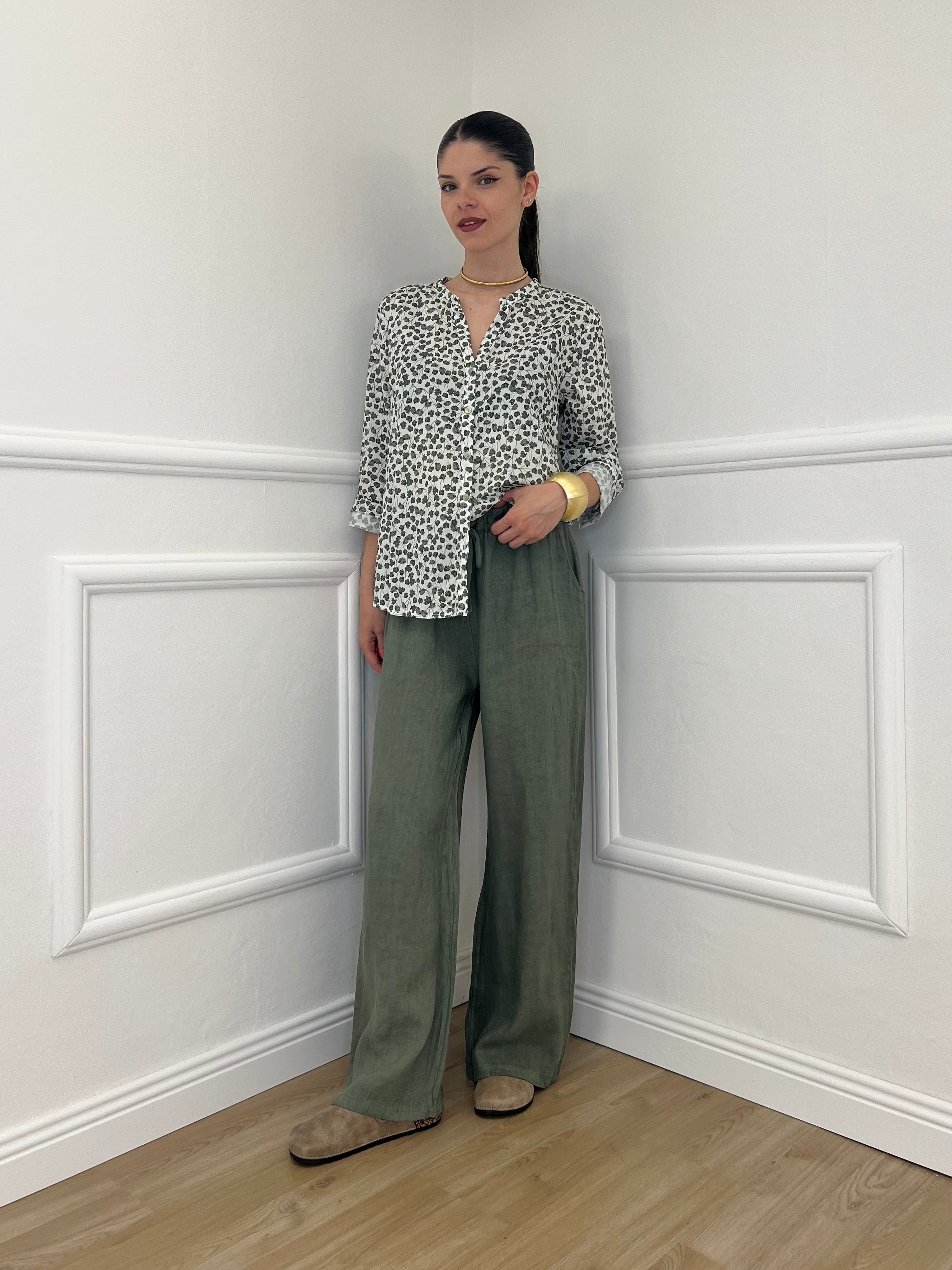 Pantalone Lino Coulisse 23216 Verde