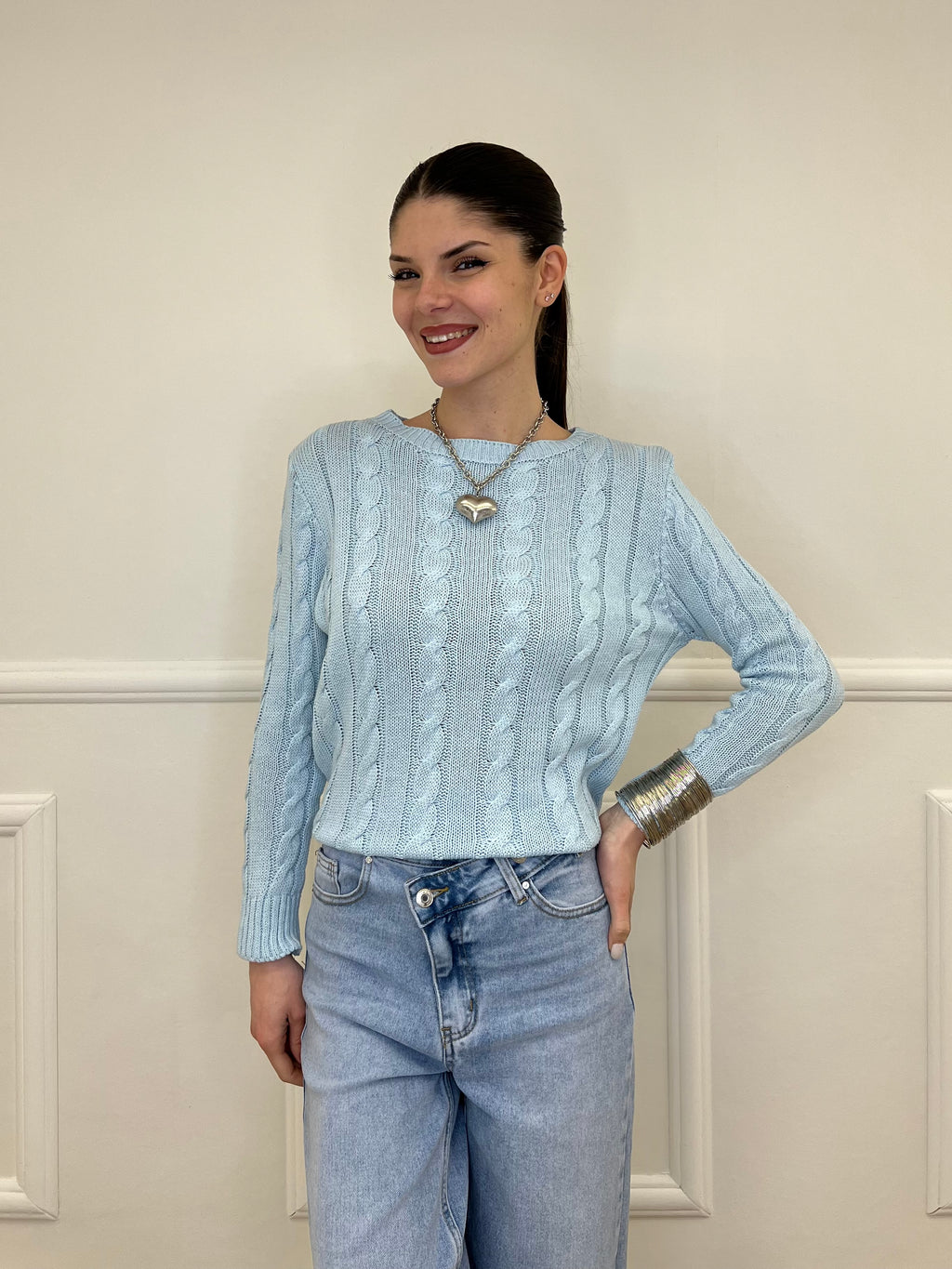 Maglia Trecce FE26122 Azzurro