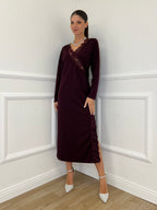 Abito Crepe Pizzo 55743 Burgundy