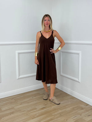 Vestito Corto In Crepe 11181 Marrone