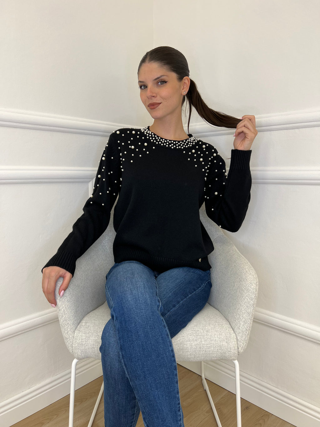 Maglia Perle J28078 Nero - Bazar Abbigliamento