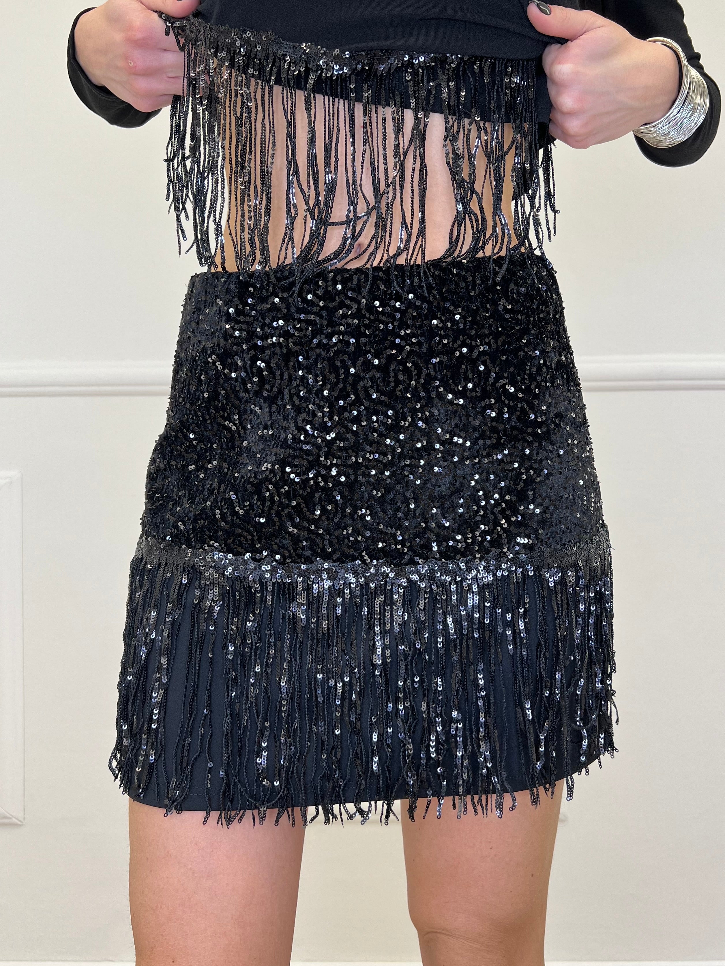 Gonna Frange Paillettes 55882 Nero