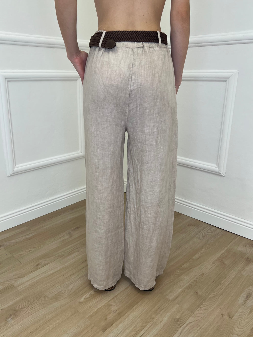 Pantalone Lino Cintura 22525 Beige