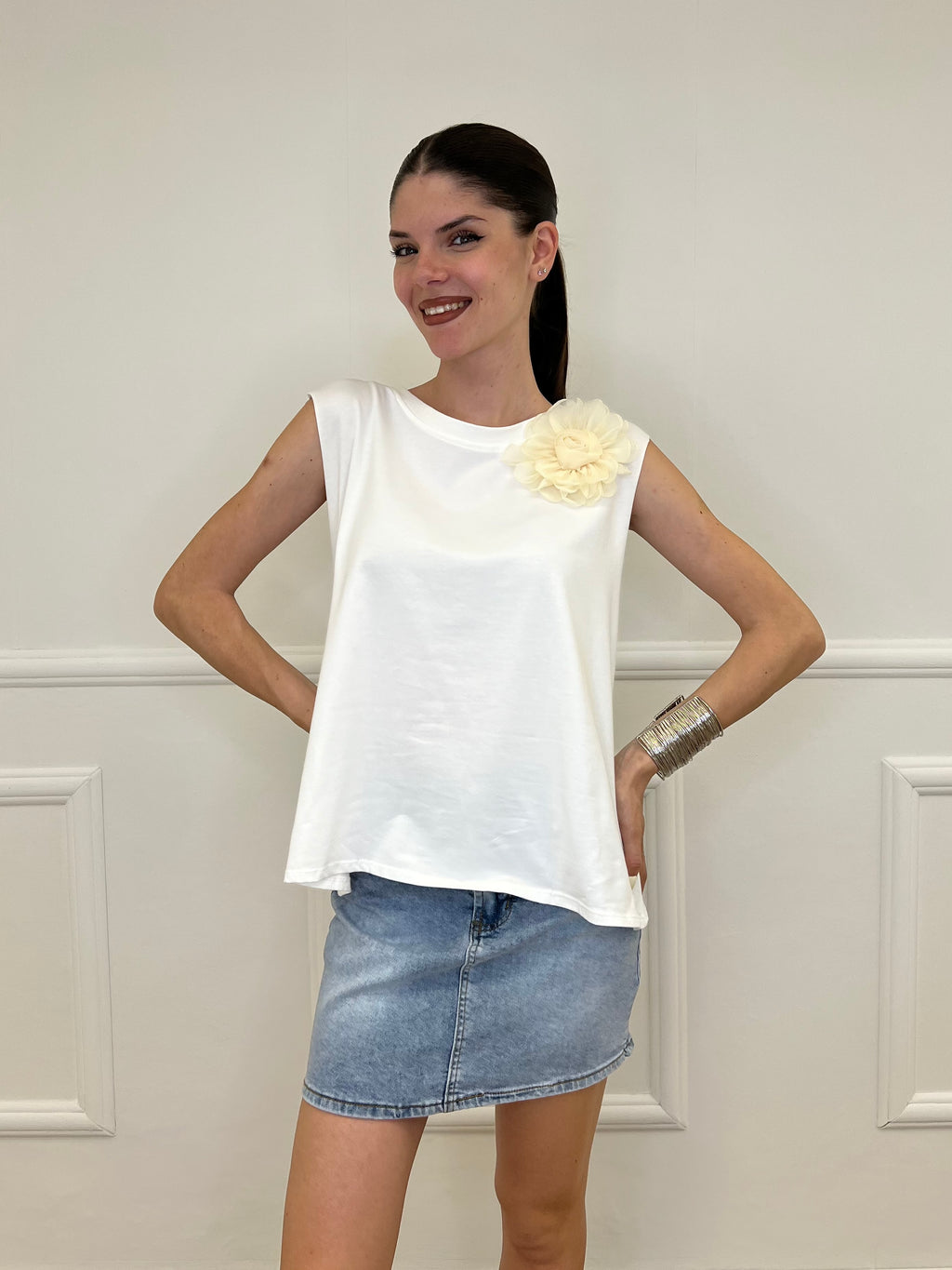 Maglia Spilla Schiena Cut Out 5358 Bianco