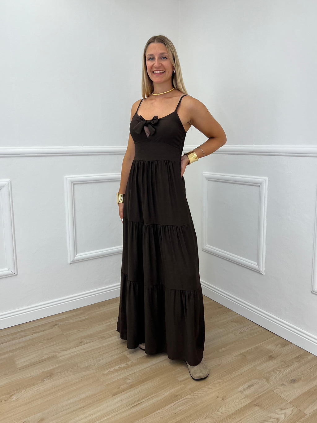 Abito Crepe Fiocco 0567 Marrone
