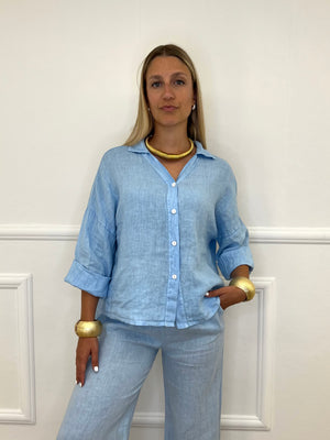 Camicia Scatoletta Lino 89303 Azzurro