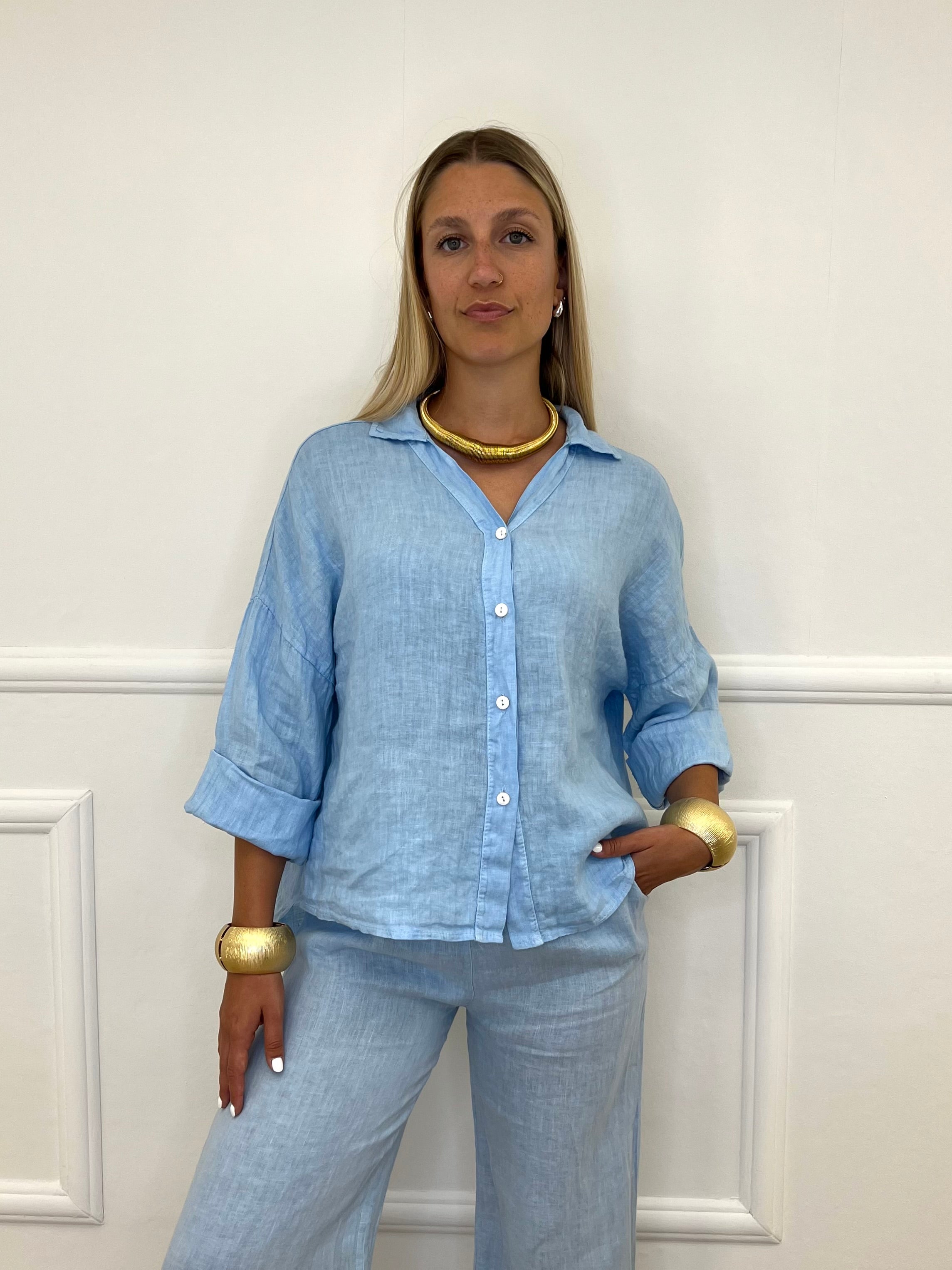 Camicia Scatoletta Lino 89303 Azzurro