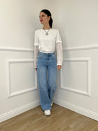 Jeans Vita Con Pizzo TK85 Azzurro