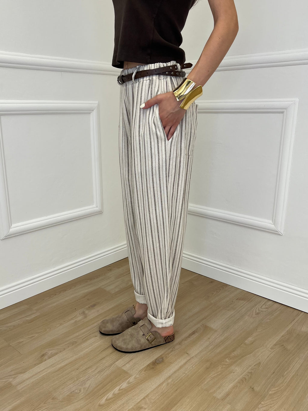 Pantalone Regimental Lino e Viscosa 826217 Ecru