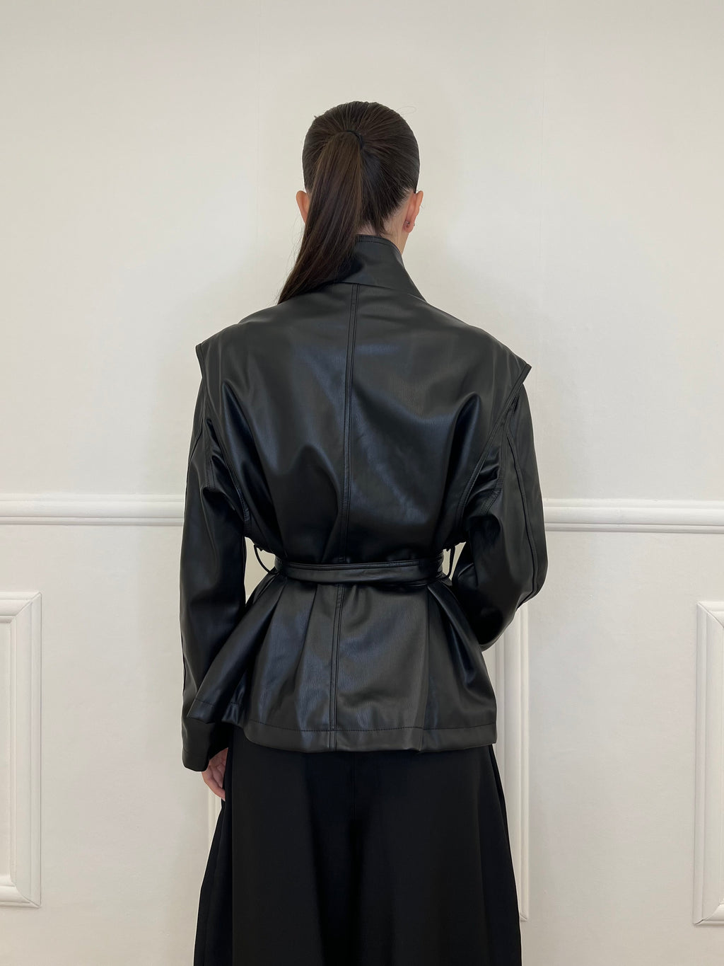 Giacca Over Eco Pelle Cintura 30197 Nero