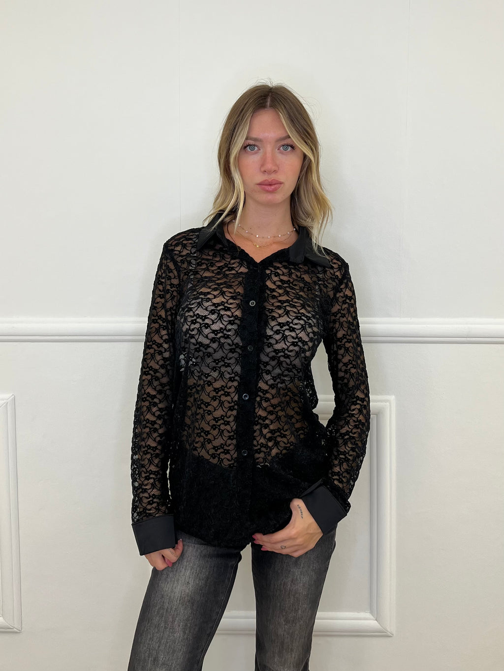 Camicia Pizzo Velluto 121493 Nero